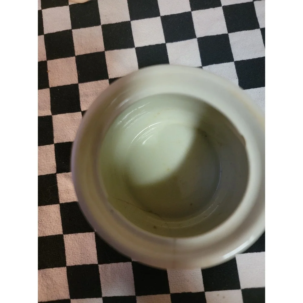 Vintage Morton Salt Girl Ceramic Lidded Jar Made in Japan Cracked Chipped